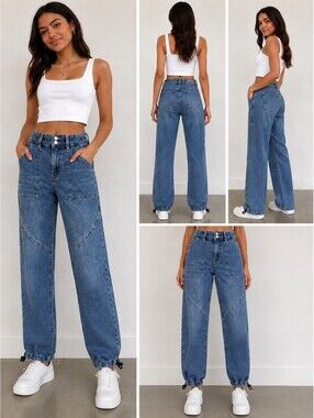 Forever 21 Premium Women's Utility Cargo Jeans with Adjustable Elastic Ankle - S